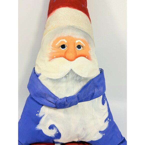Santa Claus Pillow Doll With Red Hat & Blue Outfit | Vintage Hand Painted Christ - Picture 12 of 15